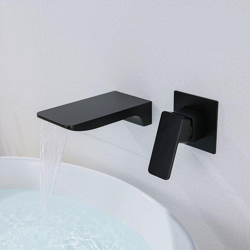 Concealed Copper Wall-Mounted Black Hot And Cold Water Waterfall Basin Faucet - Cruish Home