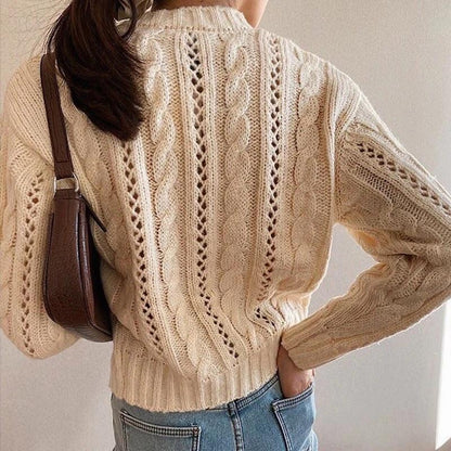 Half-High Collar Single-Breasted Sweater Coat Solid Color Long-Sleeved Cardigan Retro Cardigan Sweater - Cruish Home