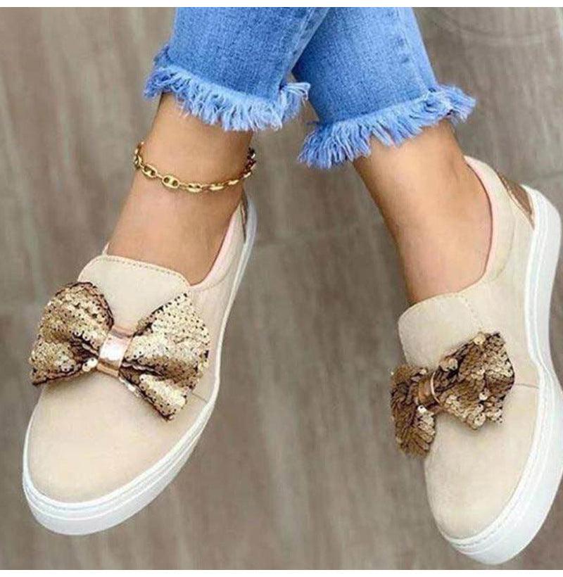 Thick-soled Sponge Cake One-foot Loafers Women Wish Large Size Sequin Bow Single Shoes Women - Cruish Home