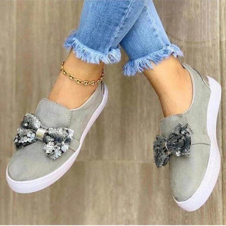 Thick-soled Sponge Cake One-foot Loafers Women Wish Large Size Sequin Bow Single Shoes Women - Cruish Home