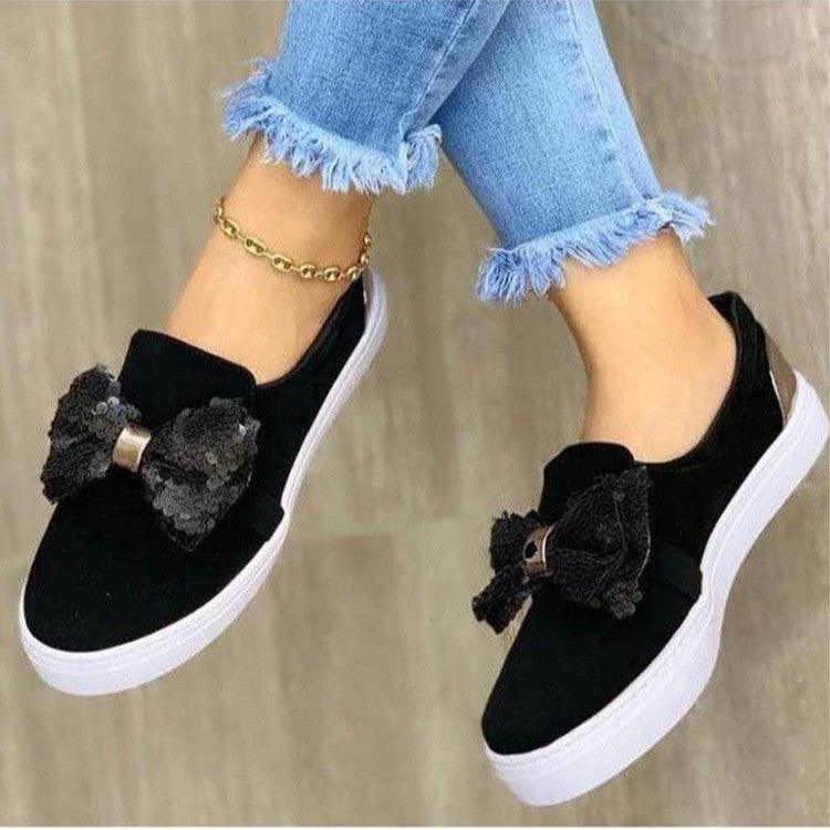 Thick-soled Sponge Cake One-foot Loafers Women Wish Large Size Sequin Bow Single Shoes Women - Cruish Home