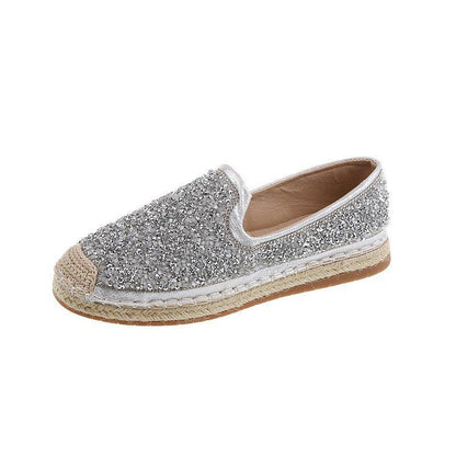 Women'S One-Pedal Rhinestone Woven Fisherman Shoes - Cruish Home