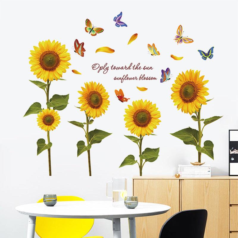 Hand-Painted Butterfly Sunflower Wall Paste Kindergarten Wall Installation - Cruish Home