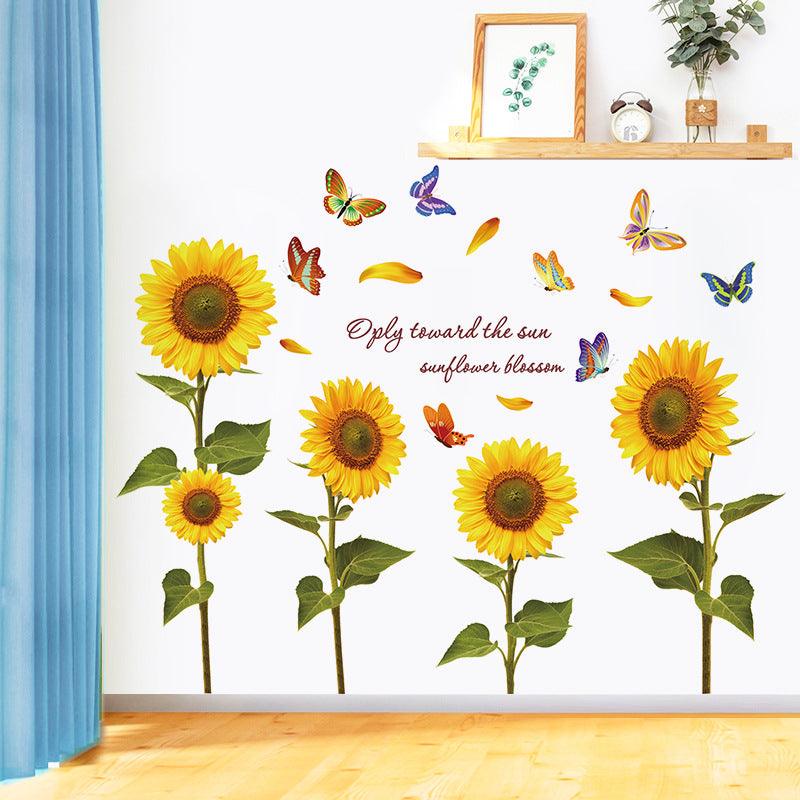 Hand-Painted Butterfly Sunflower Wall Paste Kindergarten Wall Installation - Cruish Home