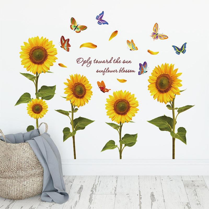 Hand-Painted Butterfly Sunflower Wall Paste Kindergarten Wall Installation - Cruish Home