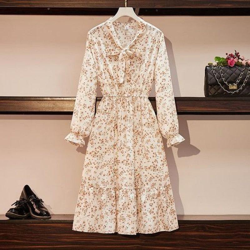 Retro Chiffon Dress Long Sleeved Female Slim Bottoming Floral Skirt - Cruish Home