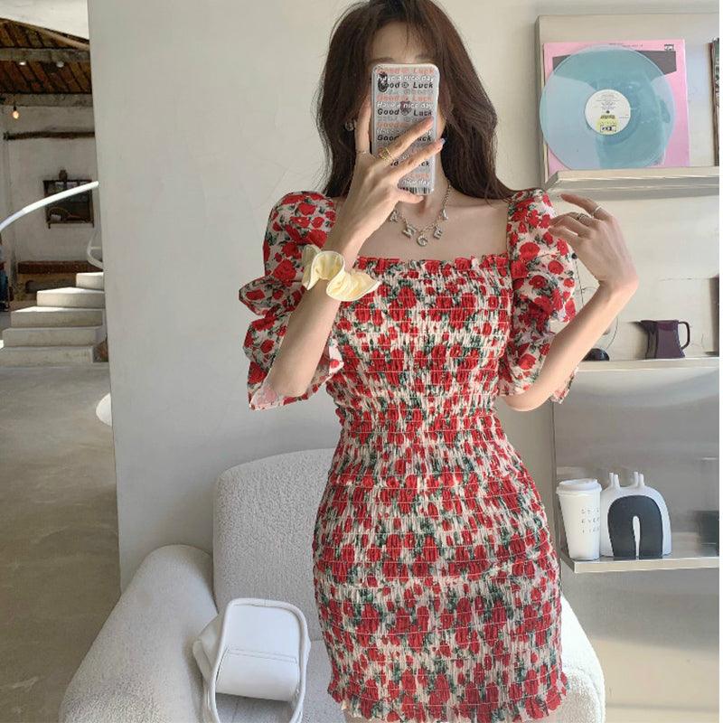 Fat MM French Tea Break Floral Dress Summer Large Size, Gentle, Slim, Thin, Buttocks Short Skirt Female - Cruish Home