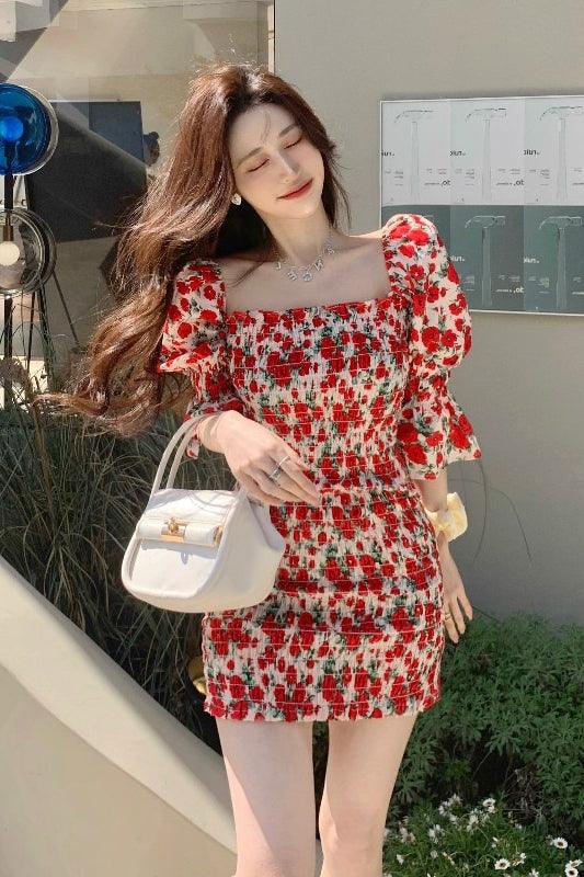 Fat MM French Tea Break Floral Dress Summer Large Size, Gentle, Slim, Thin, Buttocks Short Skirt Female - Cruish Home