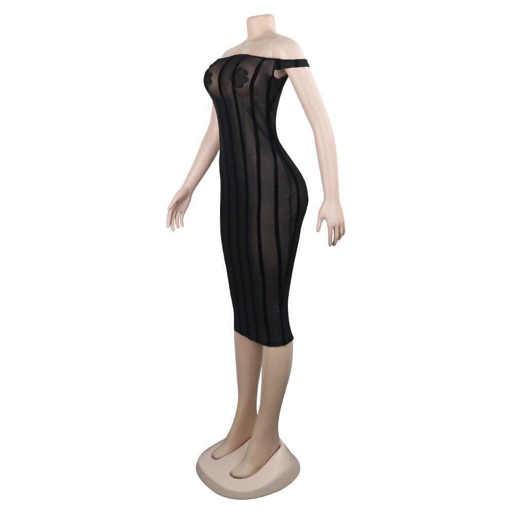 One-line Neck Slim Nightclub Dress With Chest Patch Buttocks - Cruish Home