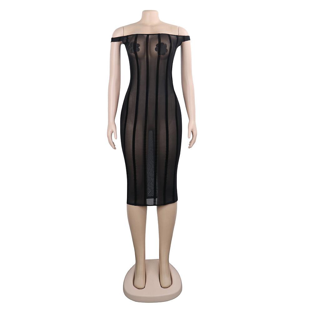 One-line Neck Slim Nightclub Dress With Chest Patch Buttocks - Cruish Home