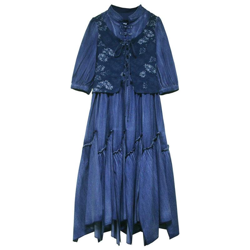 Vintage Embroidered Mid-sleeve Denim Dress - Cruish Home