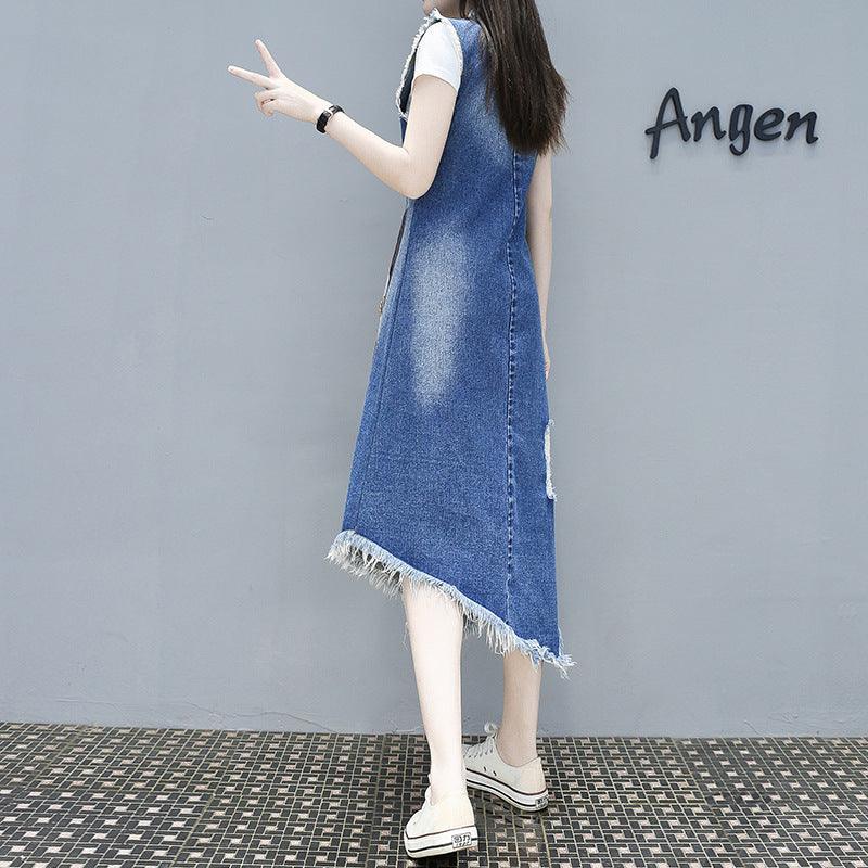 Korean Version Of Plus Size Women's Avatar Single Breasted Belly Fat Sister Denim Blue Dress - Cruish Home