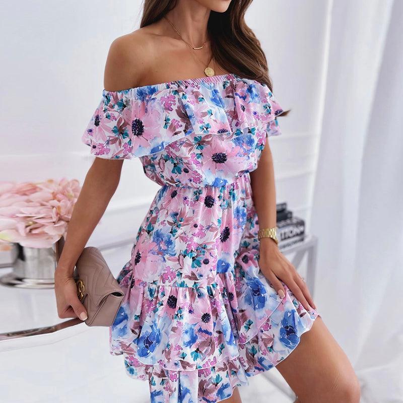 Printed Splicing Ruffled Neckline Wrap Dress - Cruish Home