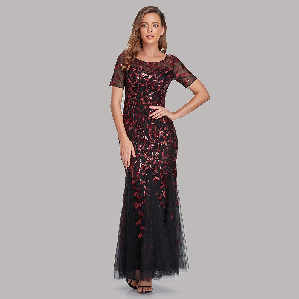 Summer And Autumn Dress European And Beautiful Women Host Sequin Evening Dress - Cruish Home