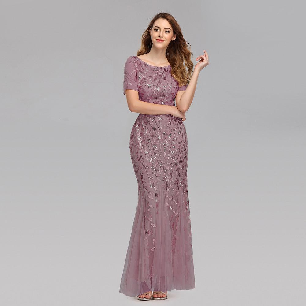 Summer And Autumn Dress European And Beautiful Women Host Sequin Evening Dress - Cruish Home