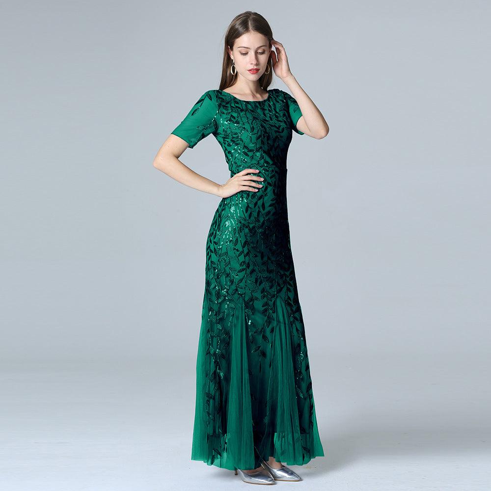 Summer And Autumn Dress European And Beautiful Women Host Sequin Evening Dress - Cruish Home