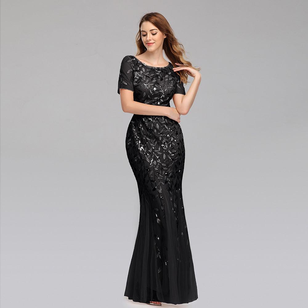 Summer And Autumn Dress European And Beautiful Women Host Sequin Evening Dress - Cruish Home