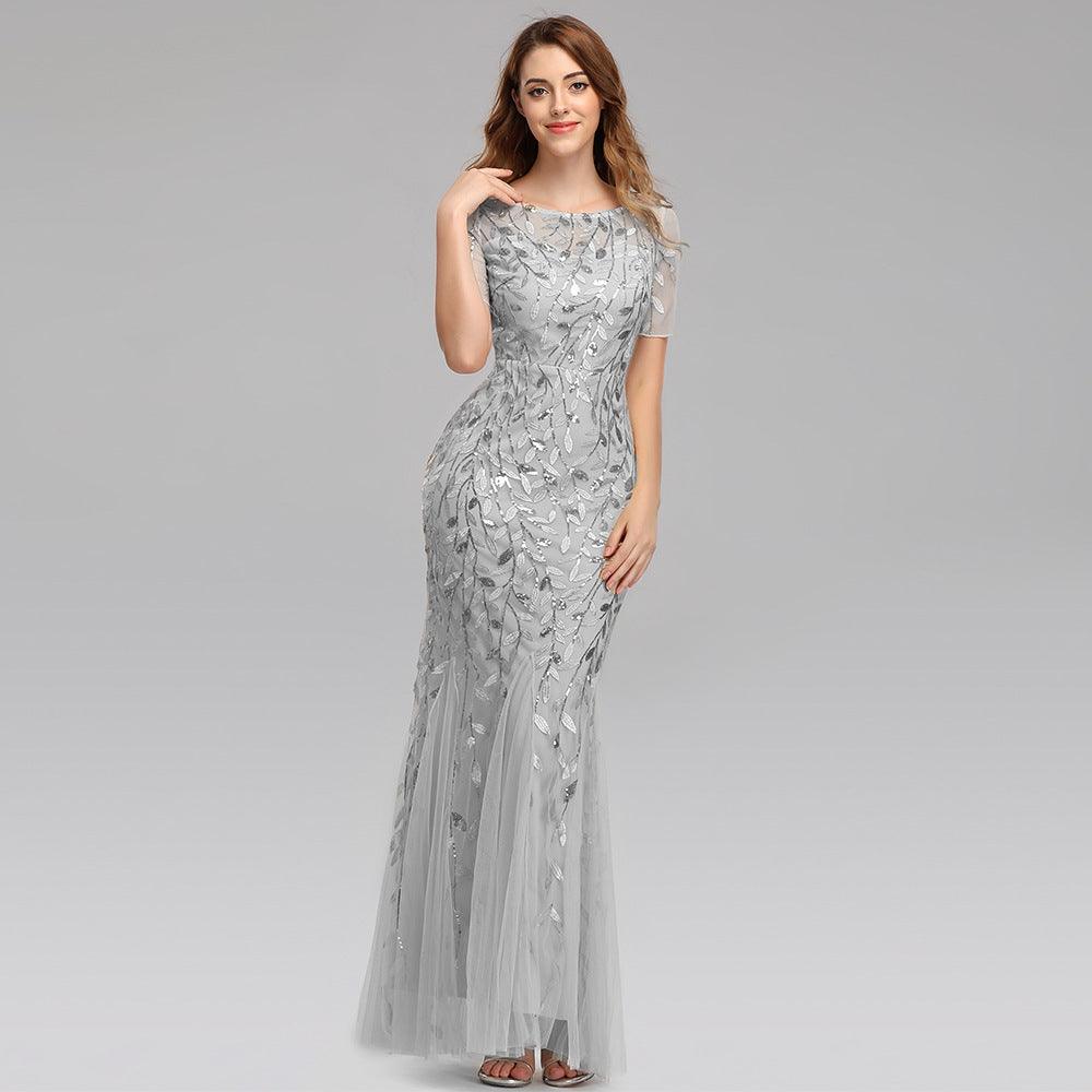 Summer And Autumn Dress European And Beautiful Women Host Sequin Evening Dress - Cruish Home