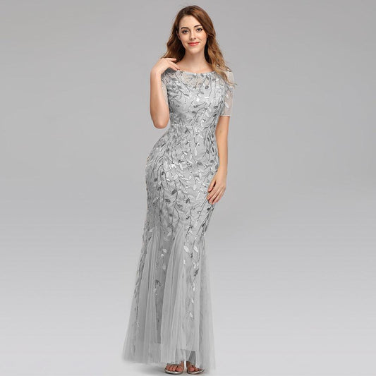 Summer And Autumn Dress European And Beautiful Women Host Sequin Evening Dress - Cruish Home