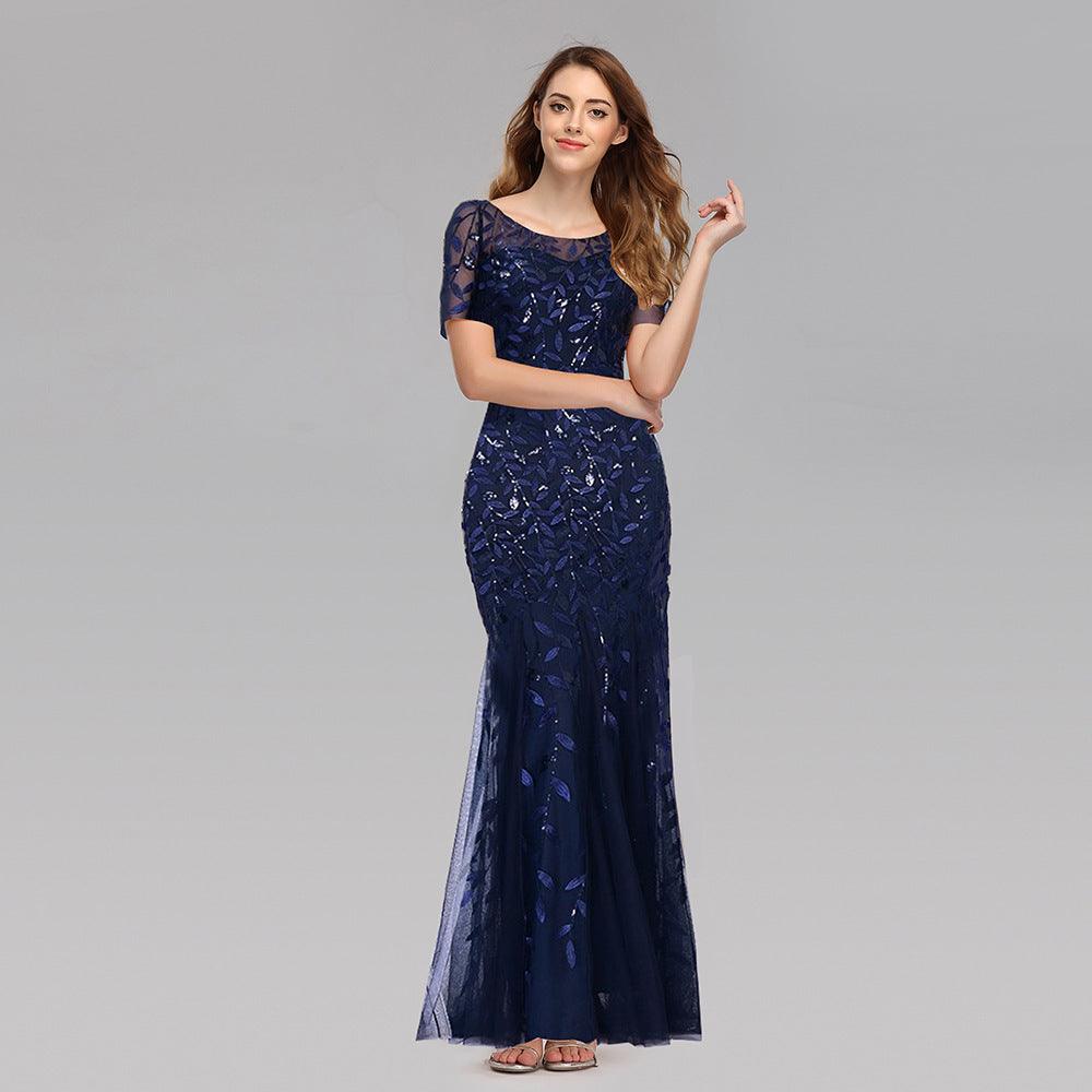 Summer And Autumn Dress European And Beautiful Women Host Sequin Evening Dress - Cruish Home