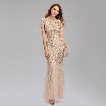 Summer And Autumn Dress European And Beautiful Women Host Sequin Evening Dress - Cruish Home