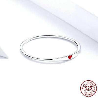 925 Sterling Silver Round Circle Pure Finger Ring Simple Heart Engrave Rings - Cruish Home