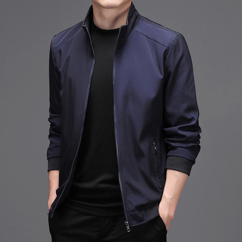 Men's Fleece-lined Solid Color Autumn Stand Collar Jacket Business Casual Jacket - Cruish Home