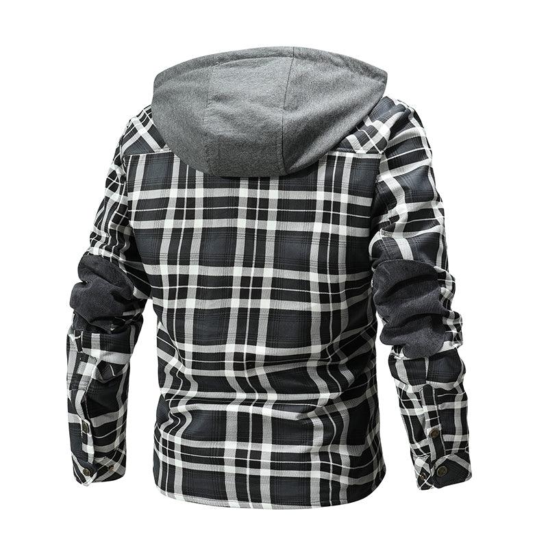 Men Warm Jacket Fleece Lining Lumberjack Plaid Hooded Jackets Snap Button - Cruish Home