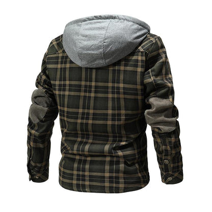 Men Warm Jacket Fleece Lining Lumberjack Plaid Hooded Jackets Snap Button - Cruish Home