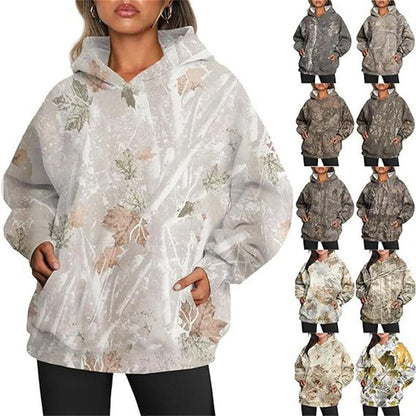 Women's Camouflage Hoodie Maple Leaf Print Oversized Sports Hoodie - Cruish Home