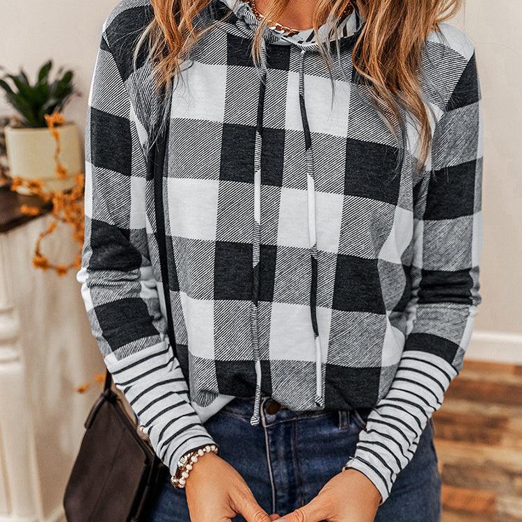 Casual Plaid Stitching Hoodie For Women - Cruish Home