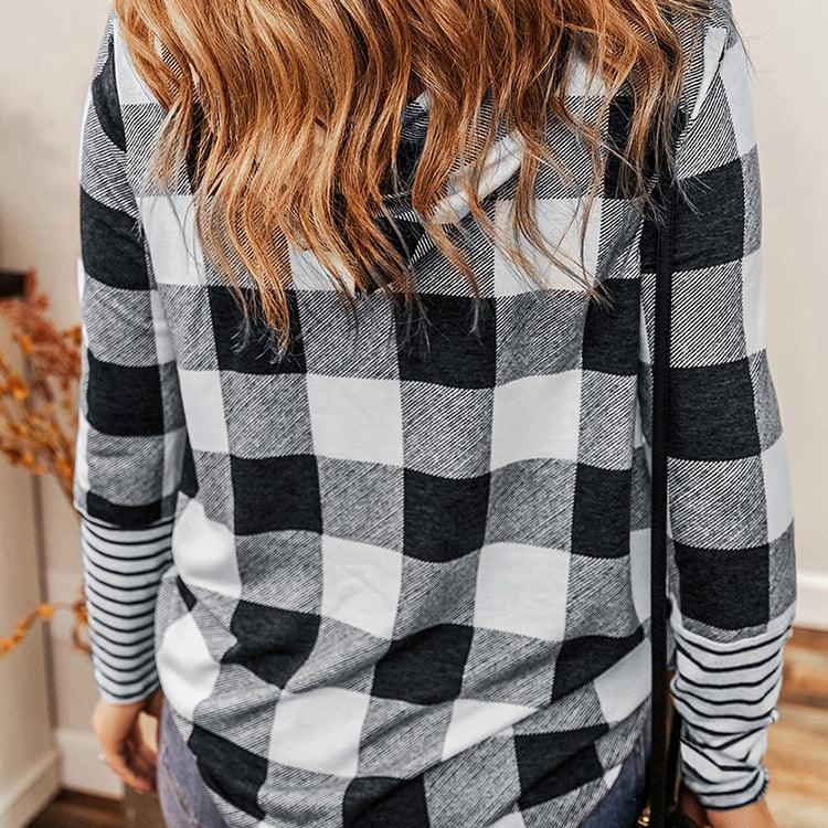 Casual Plaid Stitching Hoodie For Women - Cruish Home