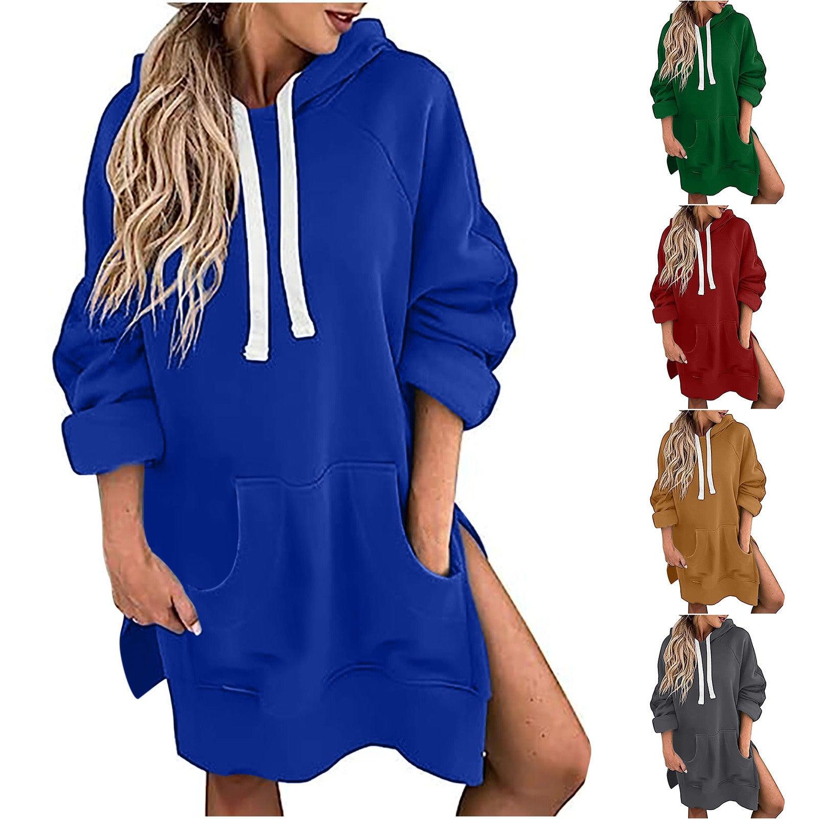 Loose-fitting Women's Sweater Long Sleeve Solid Color Drawstring Top - Cruish Home