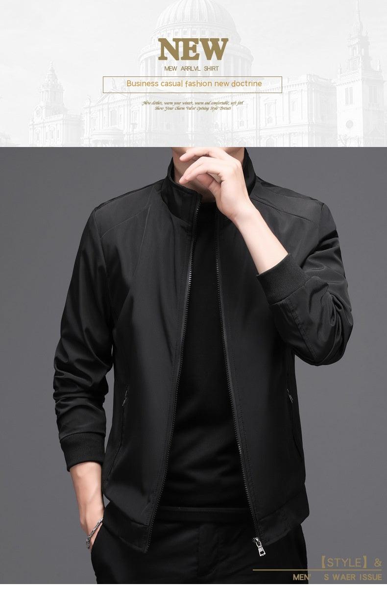 Men's Fleece-lined Solid Color Autumn Stand Collar Jacket Business Casual Jacket - Cruish Home