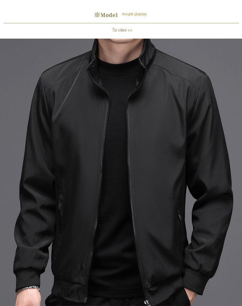 Men's Fleece-lined Solid Color Autumn Stand Collar Jacket Business Casual Jacket - Cruish Home