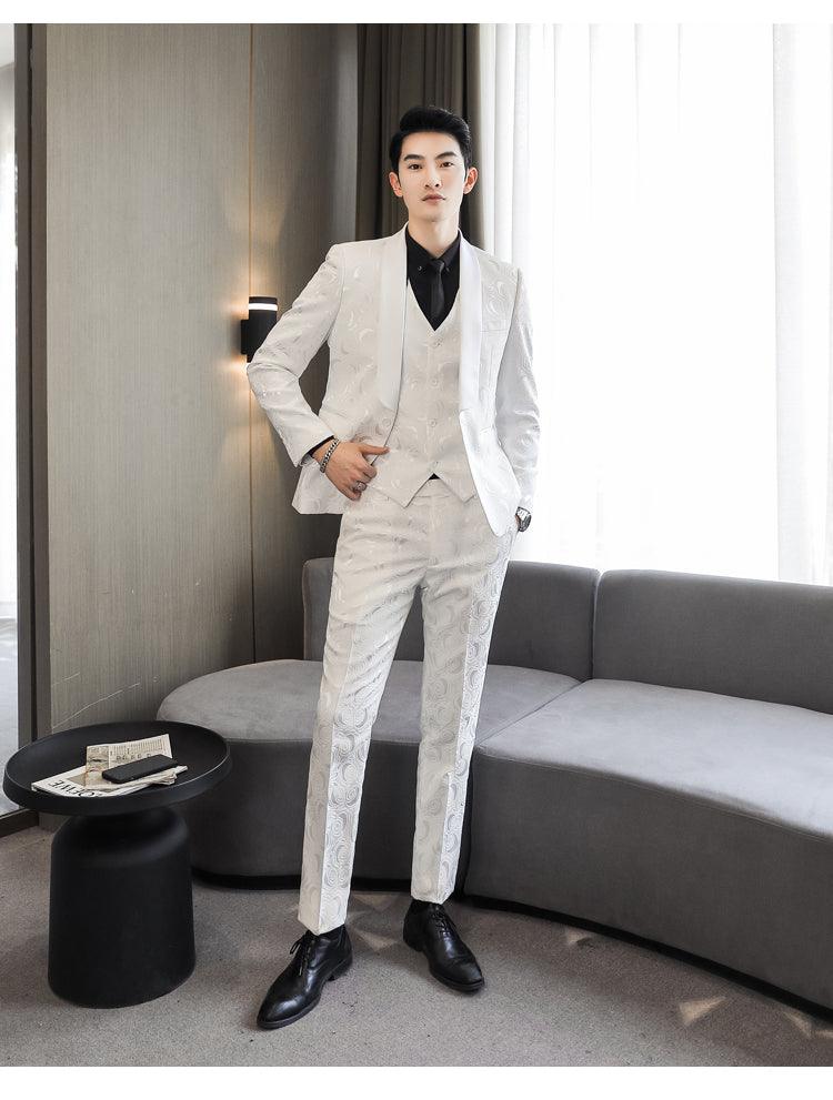 Wedding Embossed Dress Suit Three-piece Suit For Men - Cruish Home