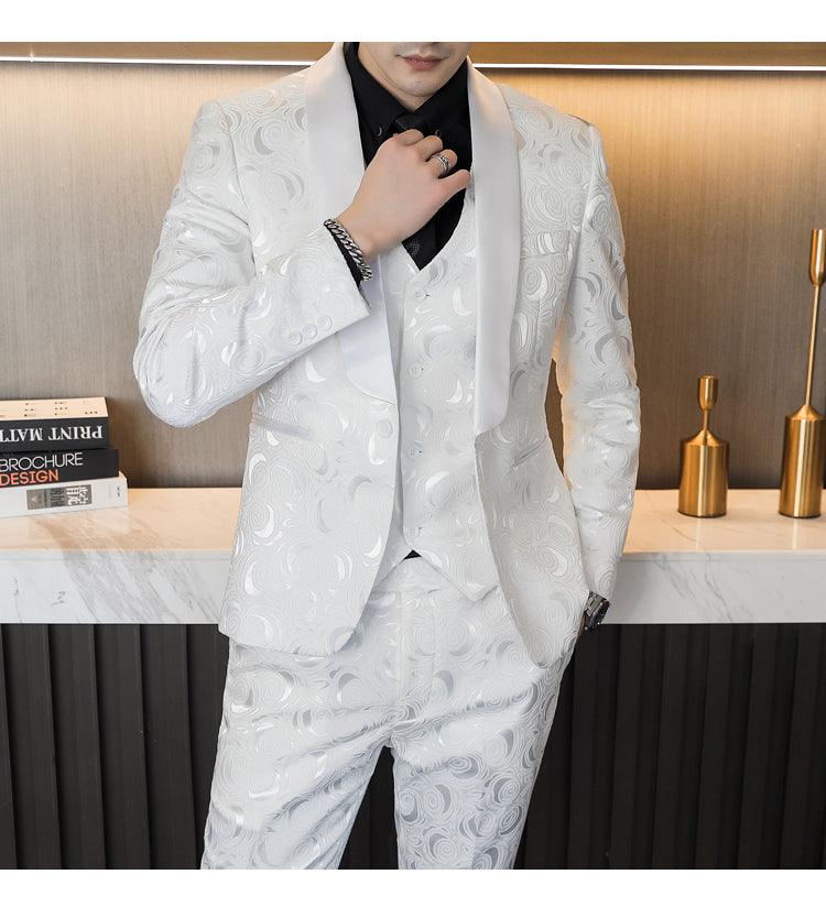 Wedding Embossed Dress Suit Three-piece Suit For Men - Cruish Home