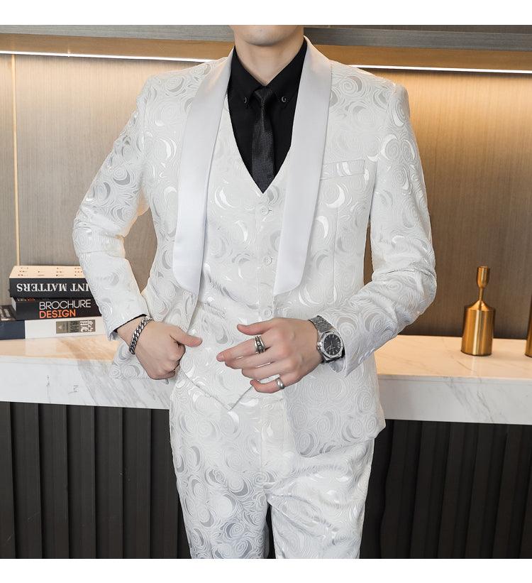 Wedding Embossed Dress Suit Three-piece Suit For Men - Cruish Home