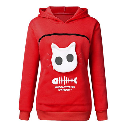 Women Hoodie Sweatshirt With Cat Pet Pocket Design Long Sleeve Sweater Cat Outfit - Cruish Home