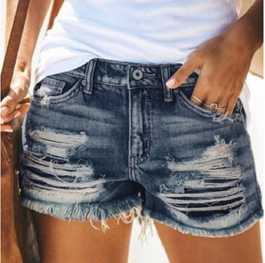 Women's ripped fringed denim shorts - Cruish Home