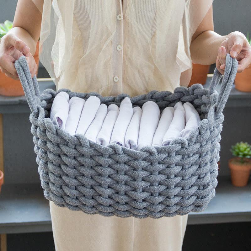 Nordic Wind Hand-woven Thick Cotton Rope Storage Box Simple Storage Basket - Cruish Home