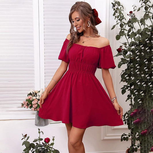 Solid Color High Waist Tube Top Dress Off-shoulder Shoulder-baring Simple Skirt - Cruish Home