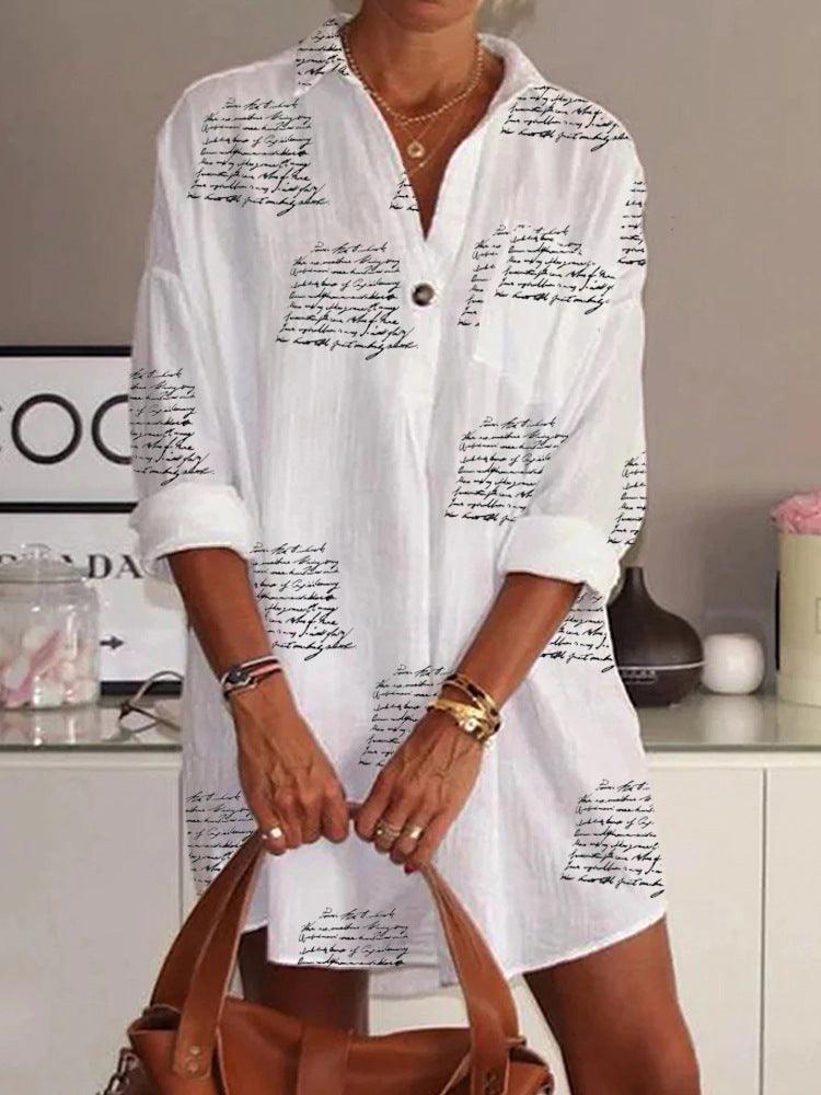 Letter Printed Slim Shirt Dress Women - Cruish Home