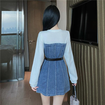 Long sleeve Denim Dress With Waist And Temperament - Cruish Home