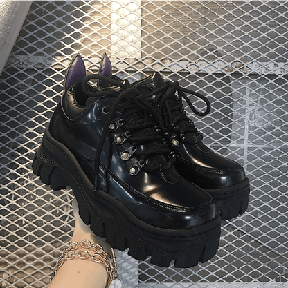 Europe and the United States 2021 spring tide soft sister wild old shoes female thick bottom small shoes platform shoes black single shoes women - Cruish Home