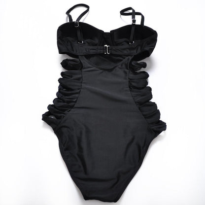 Black Slim Underwire Gathered Swimsuit - Cruish Home