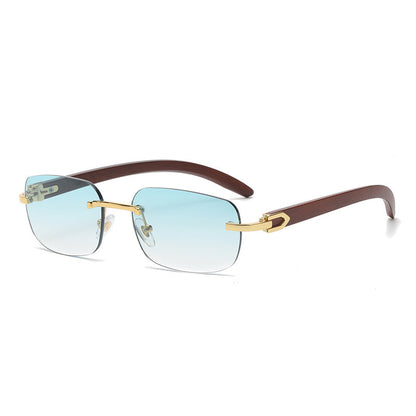 Wooden Grain Mirror Leg Metallic Sunglasses Fashion Men's And Women's