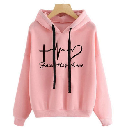 Heart Print Hoodie Sweatshirt Pullover Tops Women Long Sleeve Sports Clothes - Cruish Home