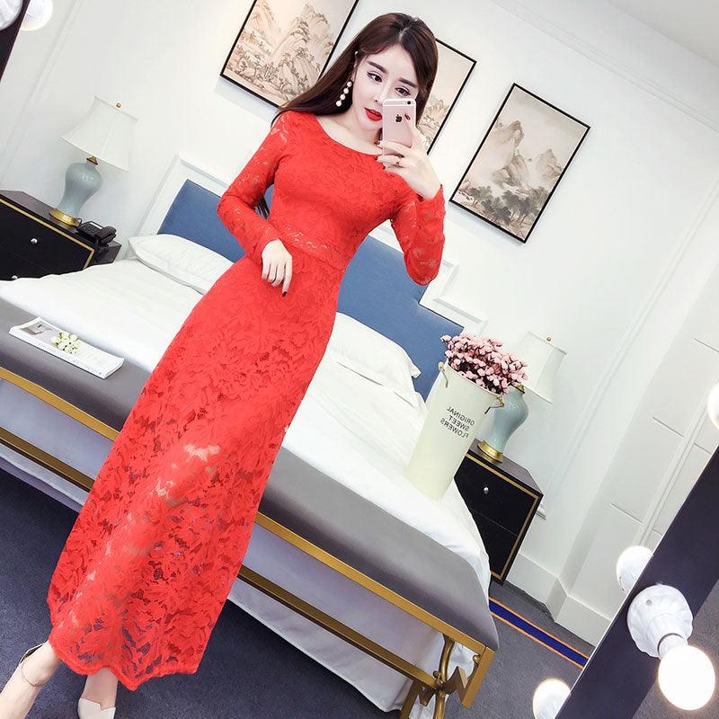 Temperament Slim Slim Sexy Long-sleeved Lace Dress - Cruish Home