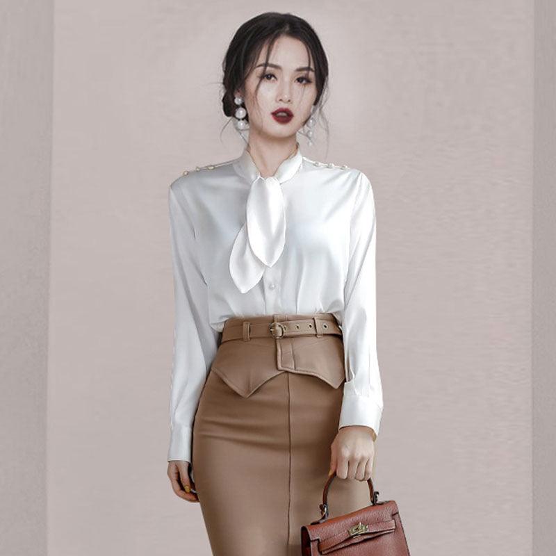 Bowknot Shirt Top Pocket Hip Skirt Professional Suit - Cruish Home